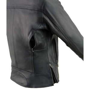 Milwaukee Leather black motorcycle jacket side view with open zippered vents