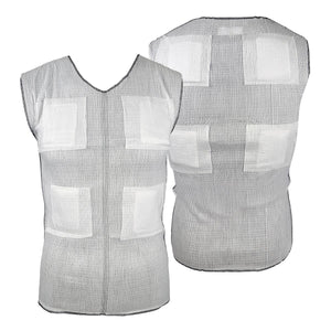 White mesh cooling vest with four integrated pockets for ice packs