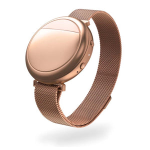 Rose gold Embr Wave wearable device with a mesh metal strap