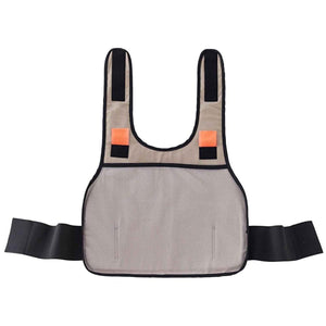 Beige mesh chest harness with black straps and orange accents