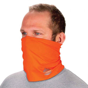 Man wearing an orange Ergodyne neck gaiter