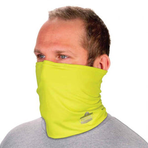 Man wearing a lime green Chill-Its neck gaiter
