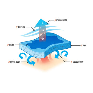 Diagram showing PVA material cooling process with airflow and evaporation labels