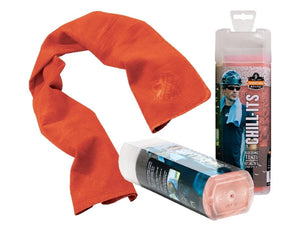 Chill-Its orange cooling towel and its plastic storage container