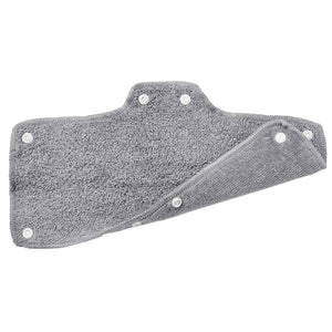 Grey reusable cloth menstrual pad with white snap fasteners