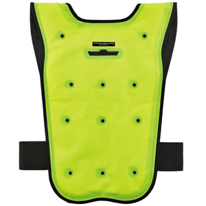 Chill-Its high visibility lime evaporative cooling vest with black trim and elastic side straps