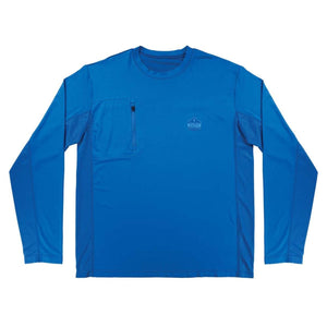 Chill-Its blue long sleeve crew neck shirt with a zippered chest pocket