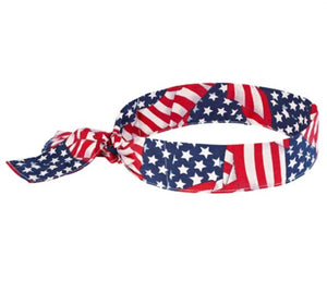 Chill-Its tie headband featuring a red white and blue American flag pattern