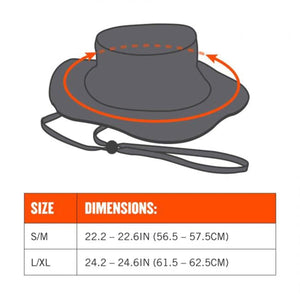 Chill-Its hat sizing chart showing head circumference measurements for S/M and L/XL sizes
