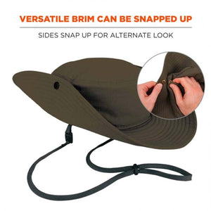Chill-Its hat showing how the brim snaps up on the sides