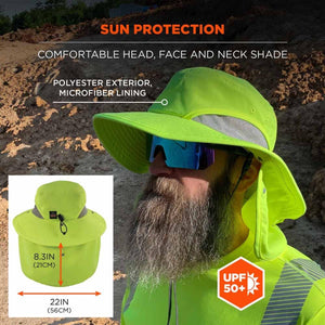 Chill-Its sun hat with neck shade featuring polyester exterior and microfiber lining with UPF 50 plus protection