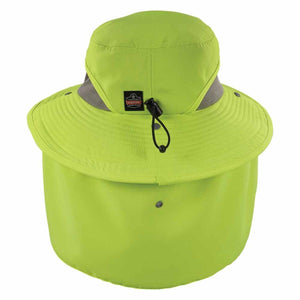 Chill-Its lime green sun hat with neck shade and Ergodyne logo patch