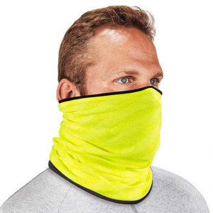 Man wearing a high visibility yellow N-Ferno neck gaiter