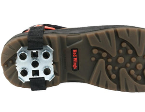 Red Wing oil and slip resistant boot sole with metal ice cleat attachment