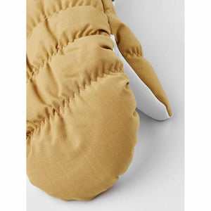 Hestra tan quilted mitten with white palm detail