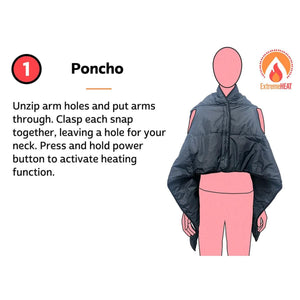 ExtremeMIST instructions for wearing the heated poncho