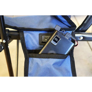 ExtremeMIST power bank in a blue chair pocket