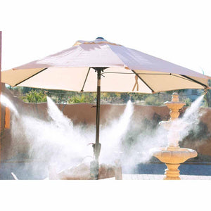 ExtremeMIST patio umbrella misting system spraying water mist