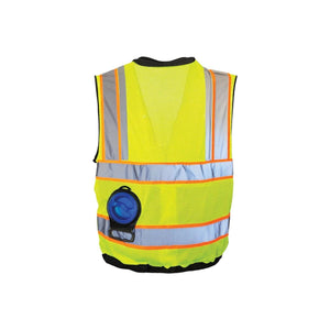 ExtremeMIST high visibility yellow safety vest with reflective strips and blue mister attachment