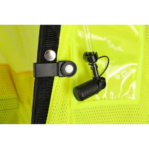ExtremeMIST yellow mesh vest with black clip and clear tubing attachment