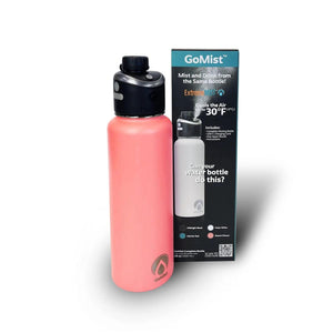 ExtremeMIST GoMist 40 oz desert flower pink misting water bottle and product packaging