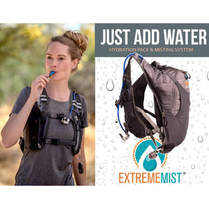 Person wearing ExtremeMIST hydration pack and misting system