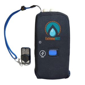 ExtremeMIST portable cooling system with remote control and blue lanyard