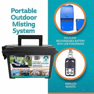 ExtremeMist portable outdoor misting system kit with rechargeable battery and wireless remote
