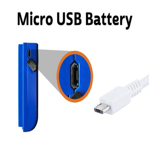 ExtremeMIST micro USB battery showing charging port and cable
