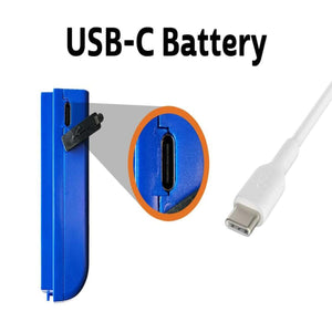 ExtremeMIST blue battery pack with USB-C charging port and cable