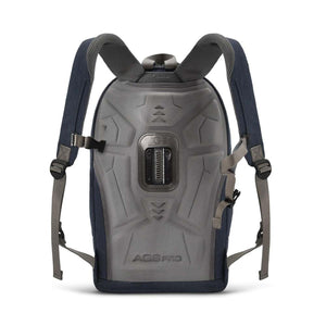 CGear AGS Pro backpack back view with molded grey back panel and navy blue shoulder straps