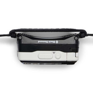 Black Diamond headlamp top view with elastic strap