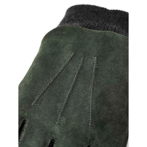 Hestra dark green suede glove with ribbed cuff