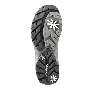 Baffin boot rubber outsole with tread pattern and flower icons