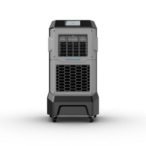 Portacool portable evaporative cooler with grey and black housing on wheels