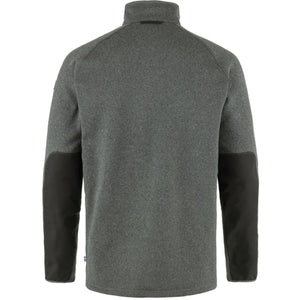 Fjallraven grey fleece jacket with black elbow patches back view