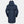 Back view of a navy blue Helly Hansen rain jacket with a hood and HH logo