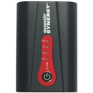 Tourmaster Synergy battery pack with percentage indicator lights and power button