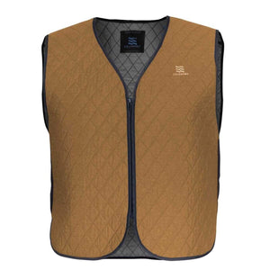 Mobile Cooling Fieldsheer tan quilted vest with black trim and front zipper