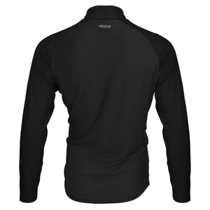 Back view of black Mobile Cooling long sleeve quarter zip shirt