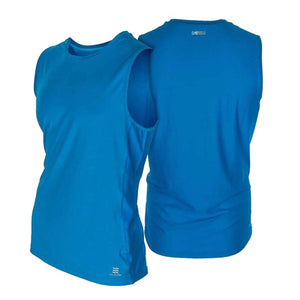Mobile Cooling blue sleeveless performance shirt front and back view