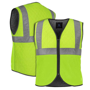 Mobile Cooling high visibility neon yellow quilted safety vest with reflective strips