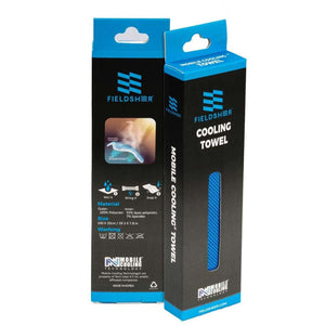 Mobile Cooling Fieldsheer cooling towel packaging showing instructions and material details