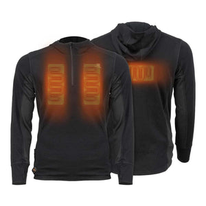 Mobile Warming black hooded base layer with front and back heating elements