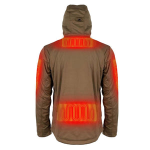 Mobile Warming brown hooded jacket showing back heating zones
