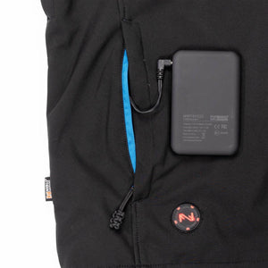 Mobile Warming battery pack connected to a black jacket pocket
