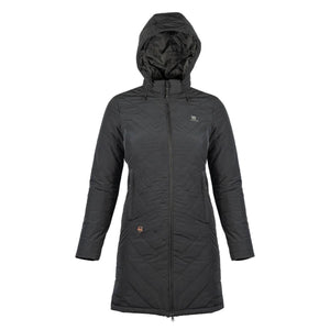 Black Fieldsheer heated hooded jacket with quilted pattern and front zipper