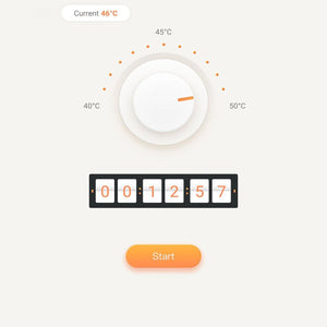 Fired Up X digital temperature and timer control interface showing forty six degrees Celsius and twelve minute timer