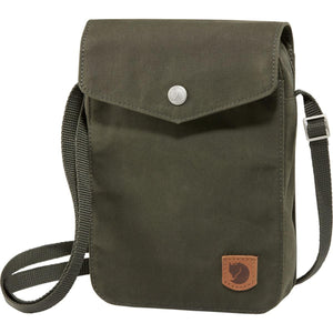 Olive green FjallRaven shoulder bag with adjustable strap and front flap closure