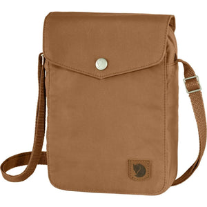 FjallRaven brown pocket shoulder bag with a front flap and button closure
